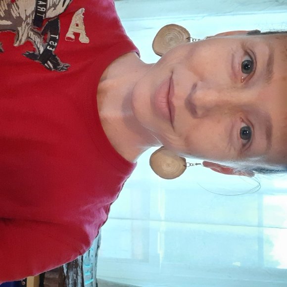 Christmas SALE Wood Slice Earrings Dangle Statement Jewelry Nature - Picture 2 of 6